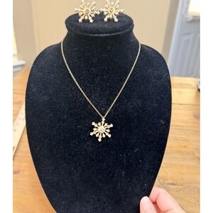 Kirk's Folly Crystal Star Snowflake Necklace Earrings Gold tone Rhinestone